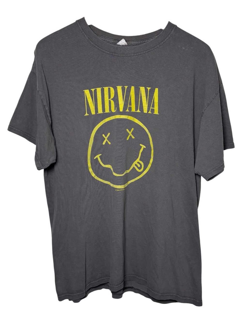 VTG Nirvana T Shirt Men Large Gray Kurt Cobain Smiley 1992 Nevermind Grunge Punk